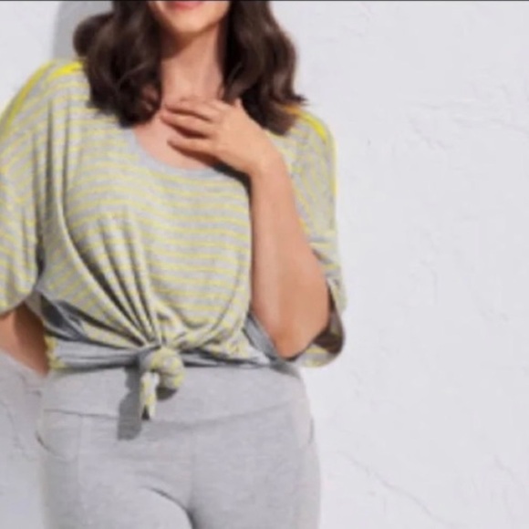 CAbi Heather Gray and Sunny Yellow Striped Tee - Picture 1 of 9